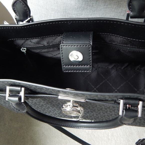 MICHAEL KORS HAMILTON Signature MK Logo Medium Black Satchel Shoulder Bag NWT - Picture 14 of 14